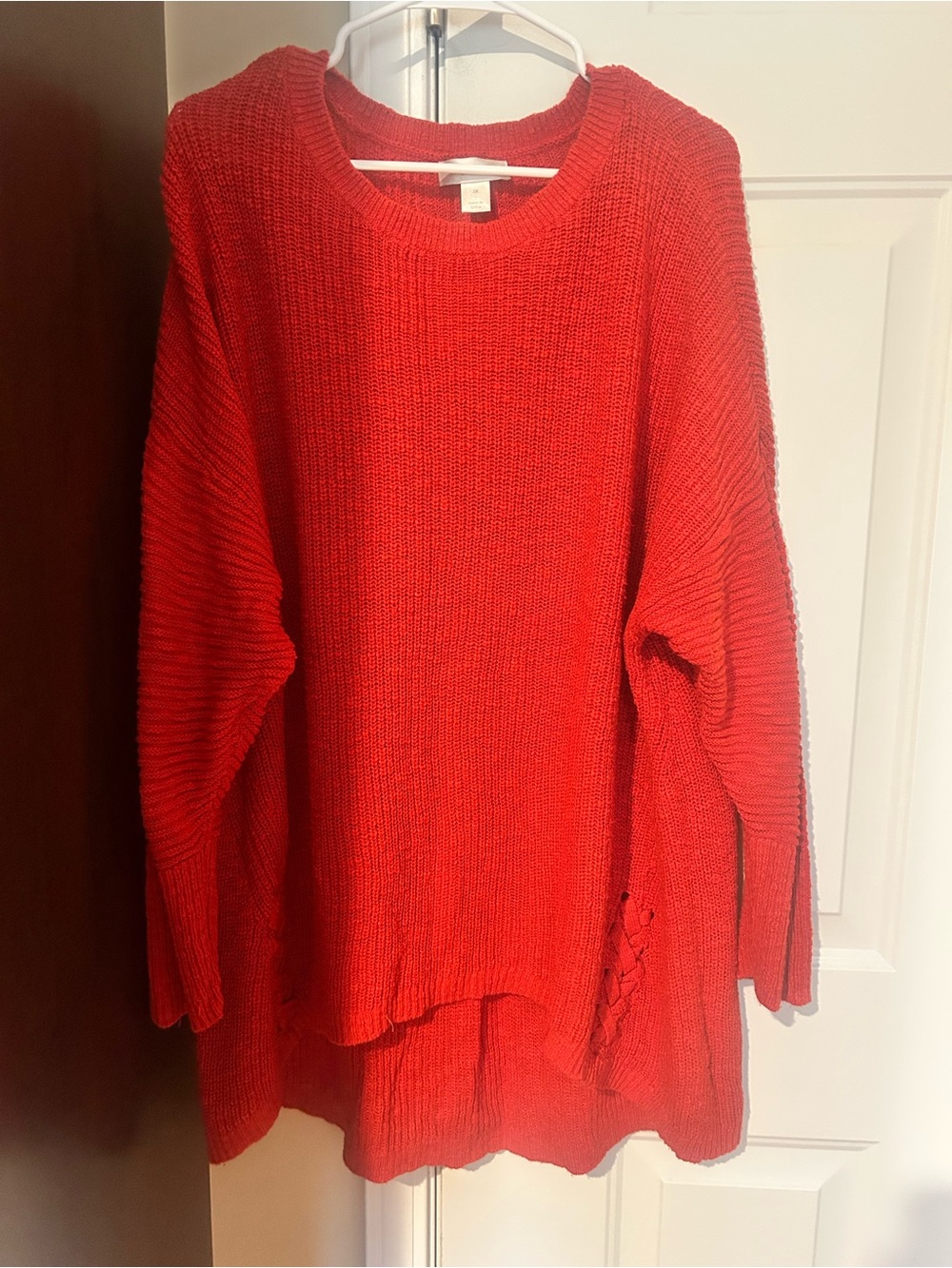 CJ Banks Bright Red Oversized Crew Neck Sweater
